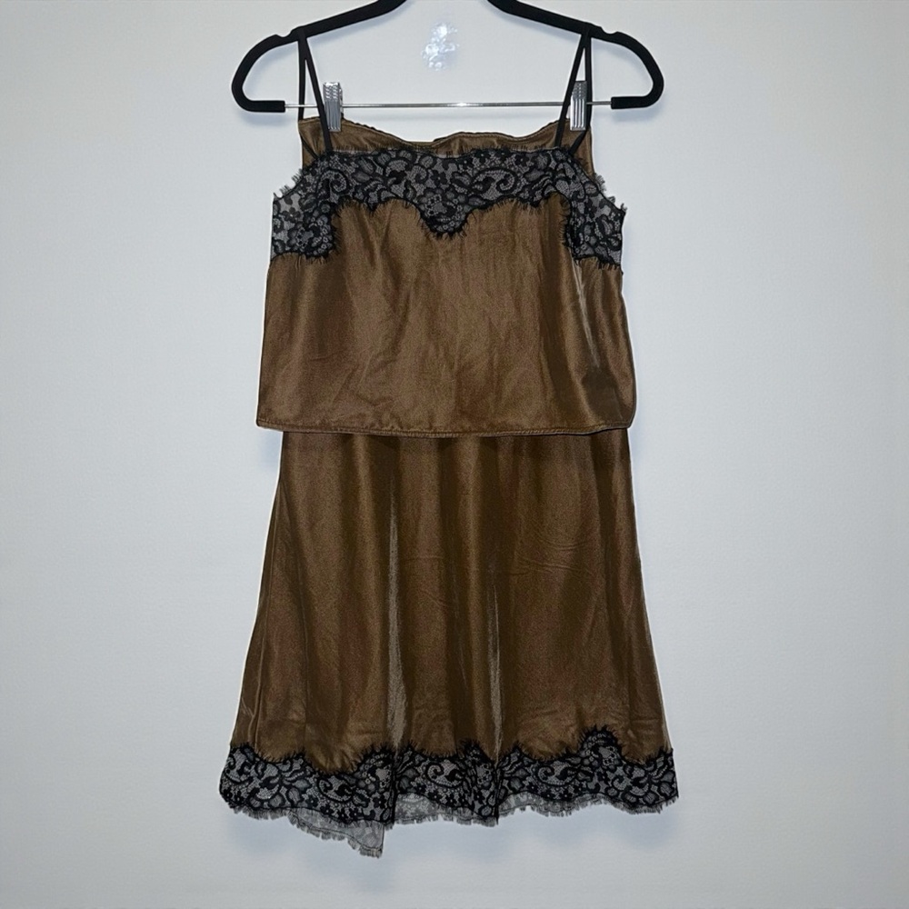 House of Harlow 1960 Velvet Lace Trim 2-Piece Skirt Set XS Olive Slip Midi - Picture 3 of 7